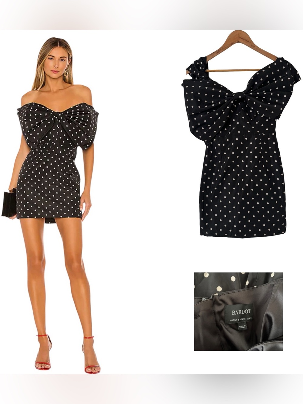 Bardot Spot Bow PolkaDot Mini Dress - Picture 1 of 4
